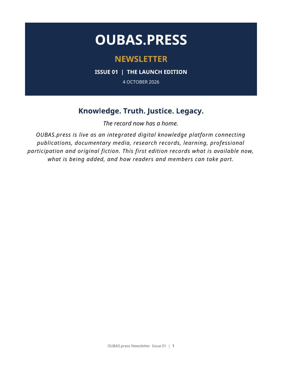 Cover of OUBAS.press Newsletter Issue 1: The Launch Edition
